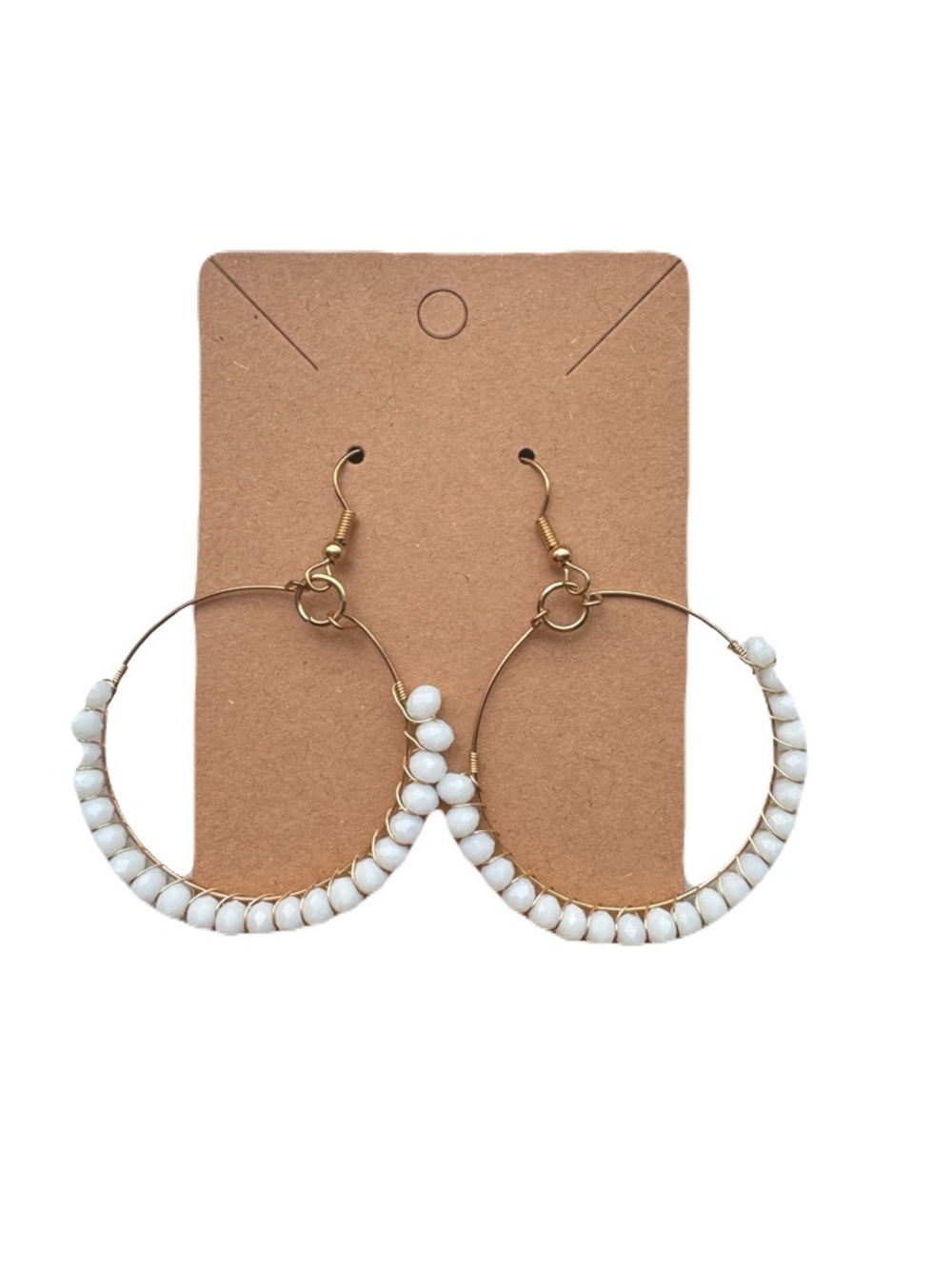 White Beaded Hoop Dangle Earrings